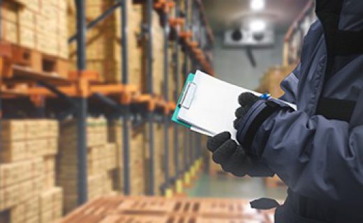 QC. worker checking goods on delivery in the cold room warehouse., Logistics food and beverage in cold storage concept
