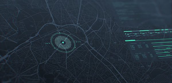 Futuristic security spy program interface. Dynamic modern HUD. GPS location tracking or scanning software. Green marker, indicator on the map. Satellite view. Hi-tech. 3D Render concept illustration