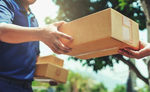 Delivery man delivering holding parcel box to customer